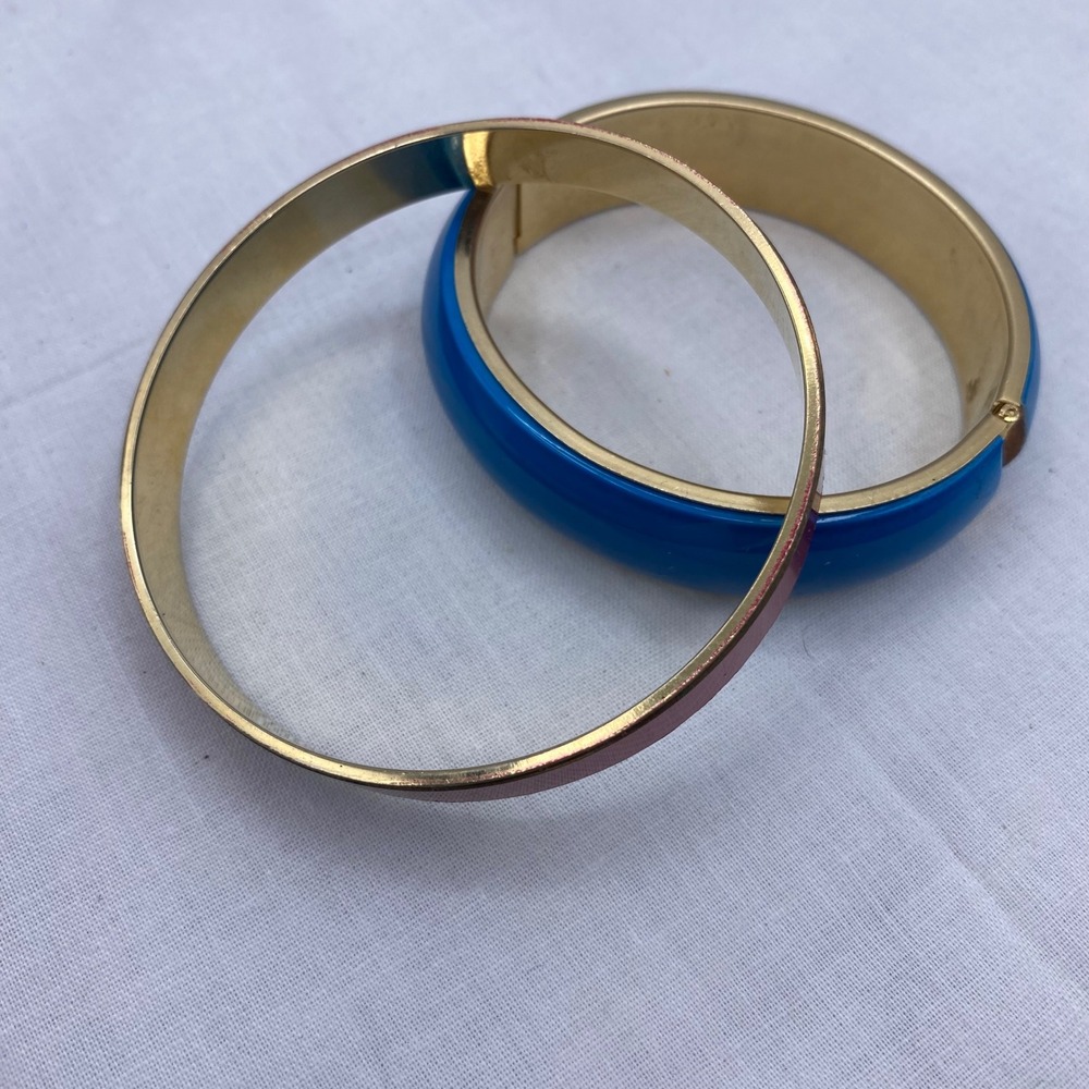 Blue Red Gold Enamel Bangle Women Bracelet Set Hinge Colorblock